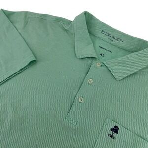 B.‎ Draddy Golf Polo Shirt Men XL Green Striped Pima Cotton S/S Palm Tree Pocket